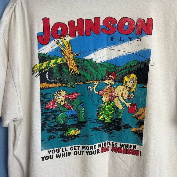 Oneita Big Johnson Thrashed Cotton Crewneck Fishing Tee White XL Made in USA - Picture 5 of 14